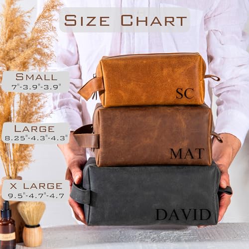 Personalized Leather Toiletry Bag for Men – Custom Shaving Dopp Kit with Name or Initial, Travel Gift for Groomsmen, Husband, Dad, Boyfriend, Birthday, Anniversary, Valentines Day Gifts for Men, Him