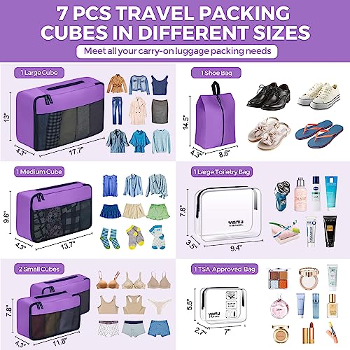 YAMIU Packing Cubes for Suitcases, 7 Pcs luggage organizer bags with Shoe Bag, 2 Waterproof Travel Toiletry Bags, Travel Cubes for Travel Essentials Travel Accessories