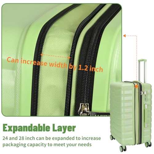 WireHot Lightweight Luggage with Spinner Wheels & YKK Zipper, 3-Piece Travel Suitcase ABS+PC Hardshell Luggage Set with TSA Lock, Light Avocado Green (20+24+28 inch)
