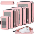 Prezon Compression Packing Cubes for Travel, Lightweight Vacation Travel Essentials, Travel Accessories for Suitcase Organizer Bags Set, Durable Luggage Organizer, 8 set, squre mesh, Rose Pink