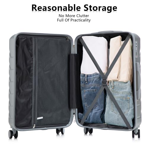 Hardside Luggage Sets, Lightweight Stripes Suitcase with Spinner Wheels, Sliver-220
