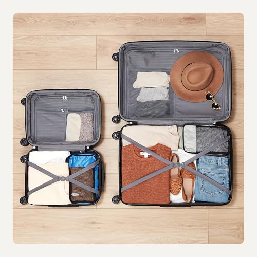 Amazon Basics 2-Piece Hardside Luggage Set (21" Carry-on, 30"), Expandable Suitcases with Spinner Wheels, Scratch-Resistant Surface, Black