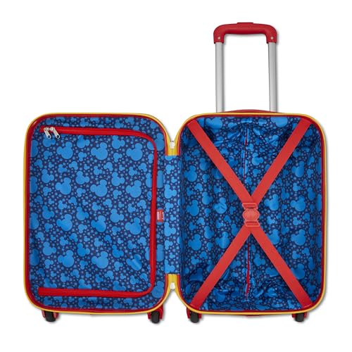 American Tourister Mickey Mouse Carry-On Luggage - Airline Approved, Durable Hardshell with Micky, Donald Duck, Pluto & Goofy - Roll Confidentially with Spinner Wheels & Colorful Adjustable Handle