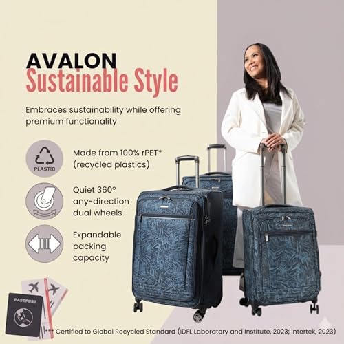 Ricardo Beverly Hills Avalon Softside Carry-On Luggage Made with Sustainable 100% Recycled PET (rPET), Lightweight, Eco-Friendly Travel, Expandable, Dual Spinner Wheels, Serengeti Night, 20-inch