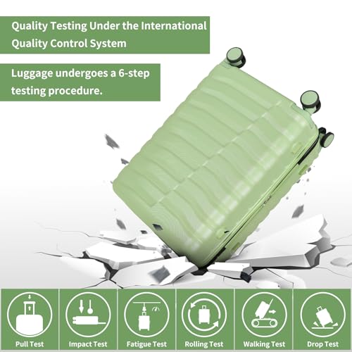 WireHot Lightweight Luggage with Spinner Wheels & YKK Zipper, 3-Piece Travel Suitcase ABS+PC Hardshell Luggage Set with TSA Lock, Light Avocado Green (20+24+28 inch)