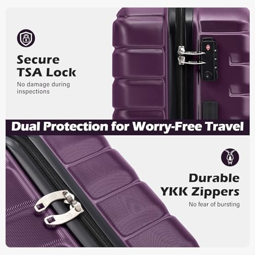 COOLIFE Luggage Expandable Suitcase PC ABS TSA Luggage 3 Piece Set Lock Spinner Carry on (purple, 3 piece set)