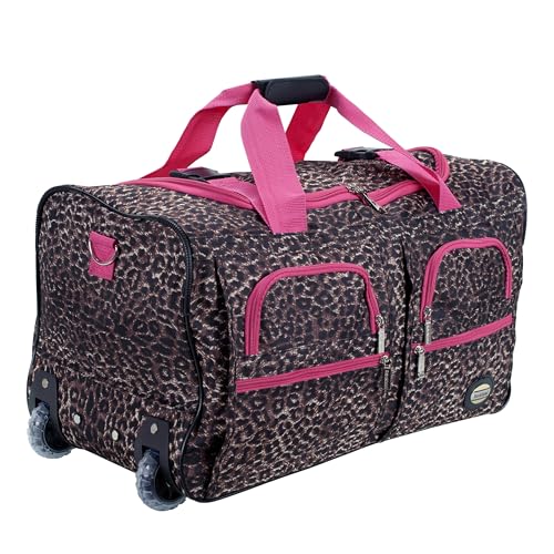 Rockland 22" Polyester Rolling Duffel Bag, Pink Leopard