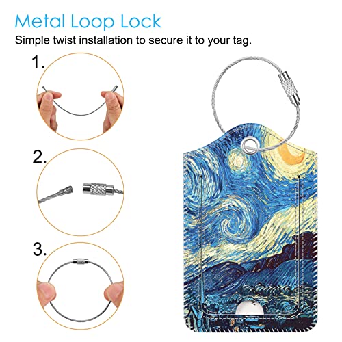 Fintie Luggage Tags, Privacy Cover ID Label with Stainless Steel Loop and Address Card for Travel Bag Suitcase - Starry Night (2 Piece)