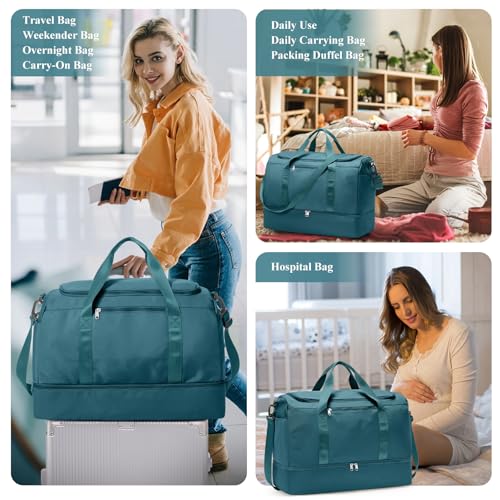 Travel Duffel Bag for Women, Carry-on Overnight Weekender Bags with Wet Pocket, For Spirit Airlines 18x14x8 Personal Item Bag,Small,Peacock Blue