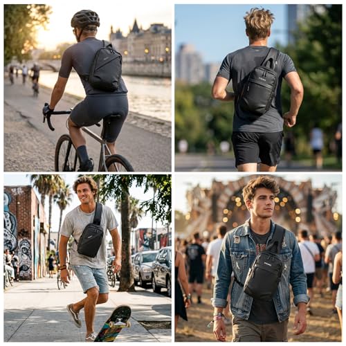mixi EliteSeries Sling Bag Small Casual Daypack Crossbody Chest Bag One Shoulder Travel Backpack Waterproof Lightweight Versatile-13 Inch, Black