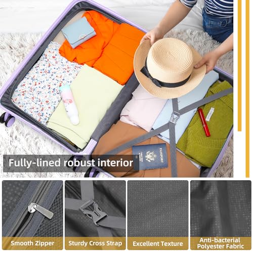 LARVENDER Luggage Sets 3 Piece with Duffel Bag Hardside PP Carry On Suitcase with 360° Spinner Wheels TSA Lock Luggage Sets for Women, Lavender