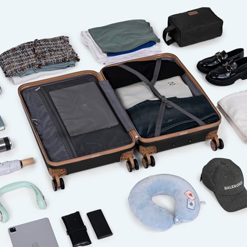 Eeeza Luggage Sets 3 Piece,Suitcases with Wheels,Carry On Luggage Set,ABS Hard Case Luggage with TSA Lock Spinner Wheels(3 Piece Sets,Black(20"/DB/TB))