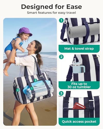 BAGSMART Large Beach Bag for Women, Oversize Tote Bag for Travel/Swim Pool/Summer