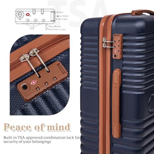 Cobens 5 Piece Luggage Sets with Spinner Wheels and Tsa Lock, Hardshell ABS Suitcase Set, Lightweight Hardside Waterproof Travel Suitcases for Men Women, 20", 24", 28" DarkBlue