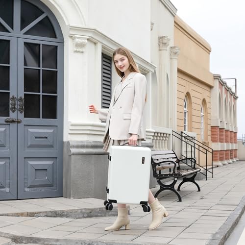 Hulsin Carry on Luggage 22x14x9 Airline Approved, 20 Inch Carry-on Suitcase, Hard Shell Luggage with Spinner Wheels, Hardside Small Rolling Suitcase with TSA Lock for Travel (White, 20 Inch)