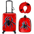 Sanwuta 4 Pcs Spider Luggage Sets 18 Inch Carry on Rolling Suitcase Backpack Neck Pillow Travel Set Gift for Kids Boys