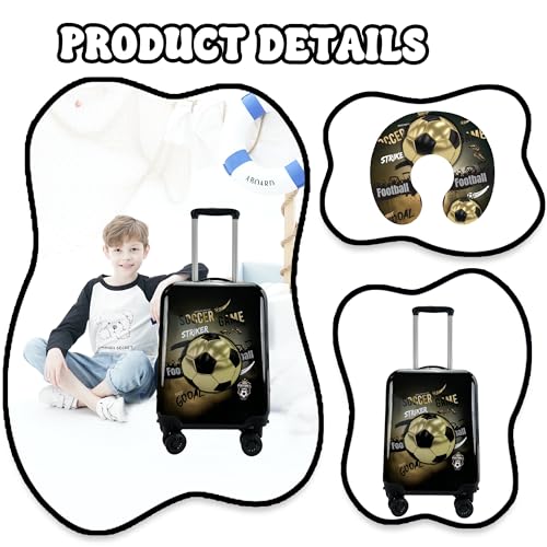 Inprof Kid’s Luggage Set 5 Piece Suitcase Set 16’’ Hardside Football Luggage with Spinner Wheels Boys Carry on Toddler Travel Rolling Suitcase Carry on Luggage Airline Approved