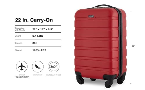 Wrangler 22" Hardside Spinner Carry-On Luggage, Salsa Red