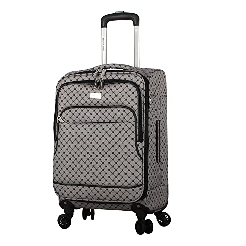 Steve Madden Designer Luggage Collection - Lightweight Softside Expandable Suitcase for Men & Women - Durable 20 Inch Carry On Bag with 4-Rolling Spinner Wheels (Noble Black/Grey, 20in)