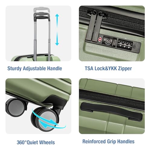 KYME Carry On Luggage 22x14x9 Airline Approved,Hardshell Carry On Suitcase With Tsa Lock,Small Suitcases with Wheels,Travel Luggage for Men Women,Expandable Carry-On 20 Inch,Lt Green