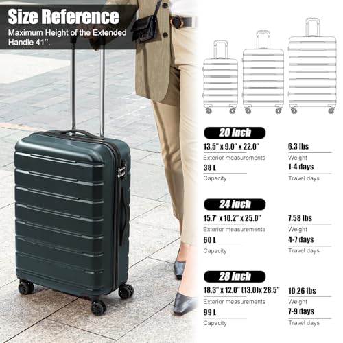 Coolife Luggage Suitcase Carry-on Spinner TSA Lock USB Port Expandable (only 28’’) Lightweight Hardside Luggage (Teal Blue, L(28in))