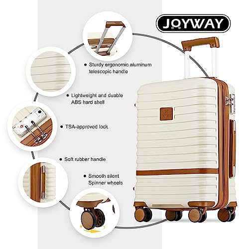 Joyway Luggage Set 3 Piece Suitcase Sets with Spinner Wheel,Hardside Expandable Travel Laggage with TSA Lock (13/20/24/28 White brown