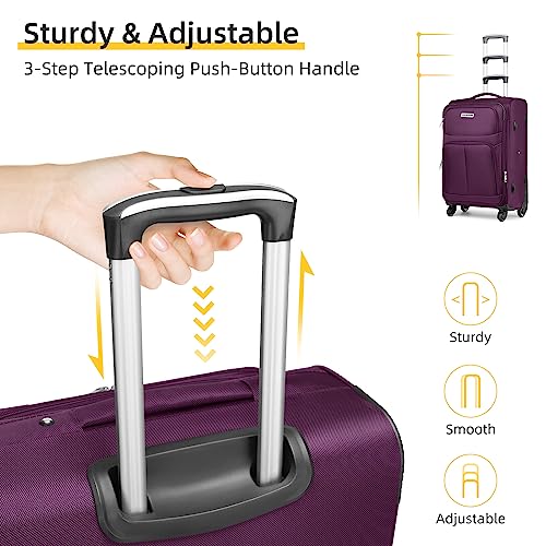 LARVENDER Softside Luggage Sets 5 Piece Expandable Suitcases Set with Spinner Wheels TSA Lock, Lightweight Soft Shell Rolling Travel Luggage Set for Men and Women, Purple