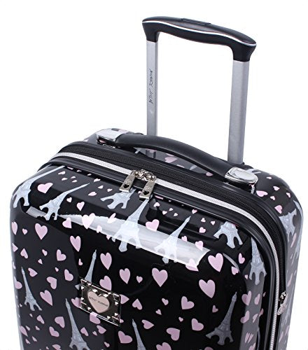 Betsey Johnson 26 Inch Checked Luggage Collection - Expandable Scratch Resistant (ABS + PC) Hardside Suitcase - Designer Lightweight Bag with 8-Rolling Spinner Wheels (Paris Love)