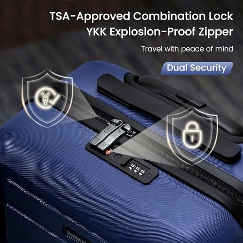 SHOWKOO Luggage Sets 3 Piece Expandable, Upgrade 100% PC Durable Hardshell Suitcase with Wheels TSA Lock Deep Blue