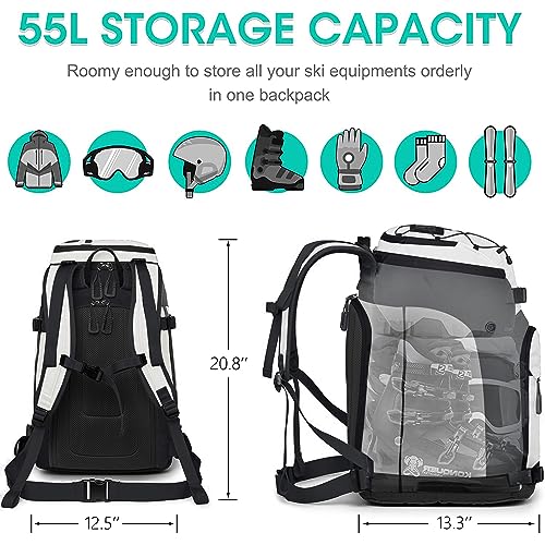 SEMSTY Ski Boot Bag, 55L Waterproof Snowboard & Ski Boots Travel Backpack for Boots, Helmet, Goggles, Gloves & Accessories