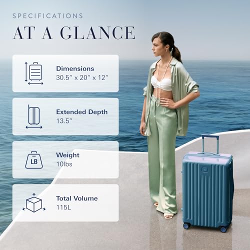 Bric's Positano Trolley Spinner - Carry-On Luggage with Built-In USB Port and Lock - Lightweight Suitcases Made From Durable Polycarbonate - Protector Cover Included - 21 Inch, Sea Green