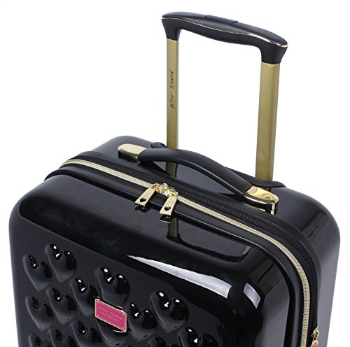 Betsey Johnson 26 Inch Checked Luggage Collection - Expandable Scratch Resistant (ABS + PC) Hardside Suitcase - Designer Lightweight Bag with 8-Rolling Spinner Wheels (Heart to Heart Black)