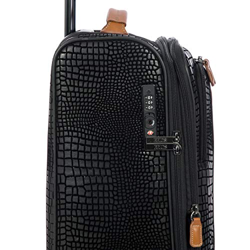 Bric's My Safari Spinner Suitcase, Airline Approved Lightweight Expandable Leather Shell Luggage with Smooth 360° Wheels and TSA Lock - 21 Inch, Black