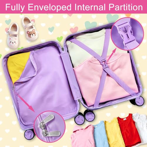 5-Piece Kids Luggage Set – Enchanting Hardshell Girls Suitcase with 360° Spinner Wheels, Lightweight Airline-Approved Carry-On (16") for Travel, Mermaid Purple