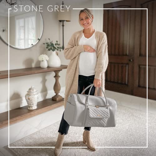 Monaco Travel Duffel Bag by Luli Bebe - Womens Designer Vegan Leather Weekender Bag, Top Carry on Luggage (Stone Grey)