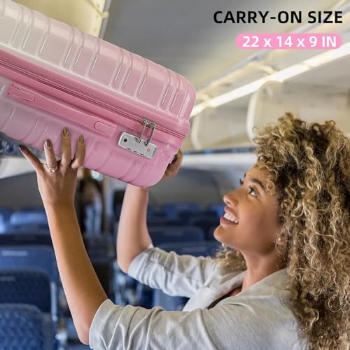 LARVENDER Luggage Sets 3 Piece, 20 Inch Carry on Luggage 22x14x9 Airline Approved Hardside PC+ABS Suitcase Set with Spinner Wheels TSA Lock, Lightweight Luggage Set for Women, Peach Sparkling