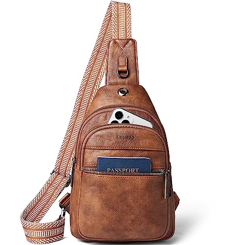 LATMAP 7L Sling Bag For Women Faux Leather Anti Theft Small Casual Daypack Backpack Fanny Pack Crossbody Chest Bags Purse Waterproof Brown