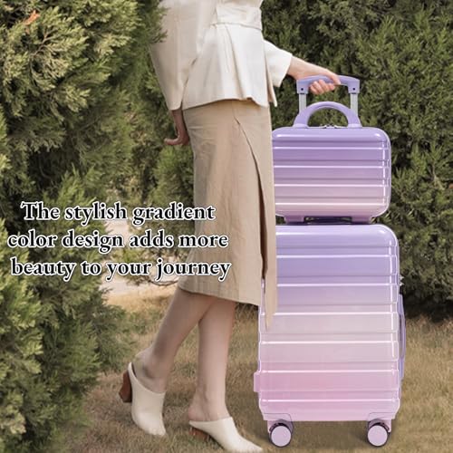 Luccalily Gradient Purple-Pink Luggage Set 14" & 20" - 2 Piece PC Spinner Wheel Suitcases with Combination Lock, Lightweight Carry On for Business & Vacation