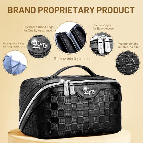BOYATU Travel Makeup Bag Organizer: 3 Pcs Set Large Capacity Cosmetic Bags Holds 10–20 100ml Full-Size Bottles for 3–15 Day Trips - 180°Open-Flat Make up Case 3-sec touch-up - Toiletry Bag Gift women