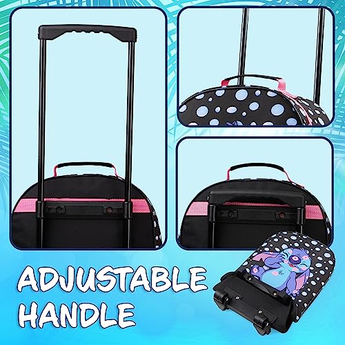 Disney Kids Rolling Luggage 16.0×11.6 in, 16‑L Carry‑On Suitcase with Wheels, Foldable Lightweight Travel Bag, Gifts for Kids (Black Stitch)