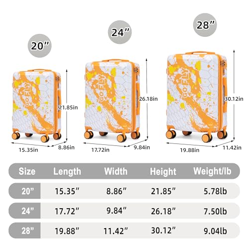 Merax 3 Piece Luggage Set 20/24/28 Inch, PC Carry On Suitcase Set with Spinner Wheels, Hardside Suitcase Set with Combination Lock, Lightweight Travel Luggage with Telescopic Handle,Orange