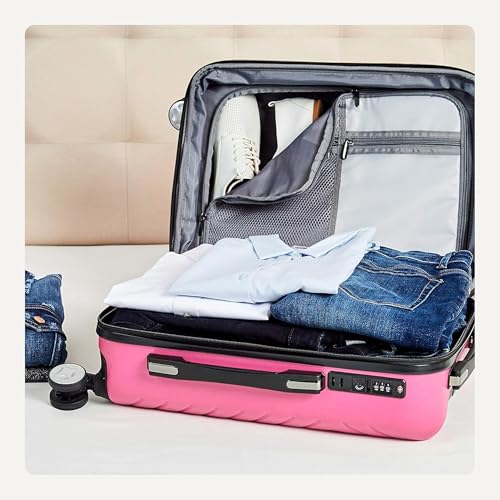 Amazon Basics 21" Hardside Carry-On Luggage with TSA Lock, Expandable, Scratch-Resistant Geometric Surface, Organized Interior, 4 Multi-directional Spinner Wheels, Pink