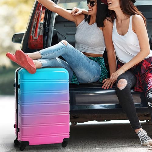 Merax 3-Piece Luggage Set (20" 24" 28"), Gradient Color Hardshell Suitcases,Expandable For Up to 25% More Space, With Scratch-Resistant Surface, Four Multi-directional Wheels,100% PC,Blue and Red