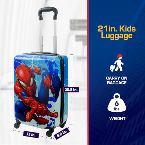 FUL Marvel Spider-Man Kids Suitcase for Boys and Girls | 21" Kids Carry On Luggage | Hardshell Rolling Suitcase with 360° Spinner Wheels | Airline Approved