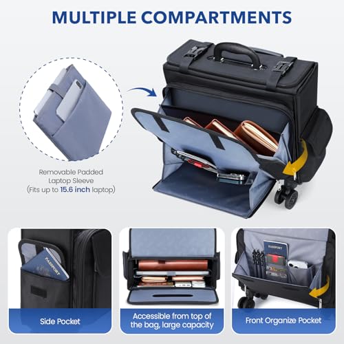 Tonyeee Rolling Laptop Bag 15.6 Inch, Ballistic Nylon Wheeled Briefcase for Men Women, Professional Rolling Work Bag, Underseat Carry On Business Case, 360 Spinner Wheels, Accordion File Office Bag