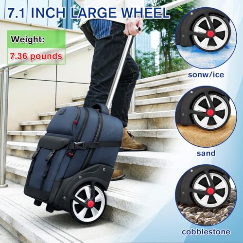 MATEIN Rolling Backpack with Wheels, Roller Backpack for Men Women, Blue
