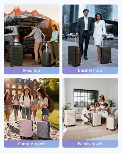 LIGHT FLIGHT Luggage Sets, 3 Piece Durable Suitcase Set with Spinner Wheels, 3 Pcs Hardside Lightweight luggage with TSA Lock, Large Checked Travel Suitcases, 20/24/28 Inch, Pine Green