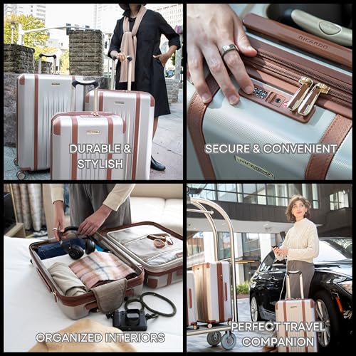 Ricardo Beverly Hills Montecito 2.0 Hardside with Dual Spinning Wheels, Expandable with Comfort Grip for Easy Packing and Moving, Men and Women, Champagne, Carry-On 21-Inch