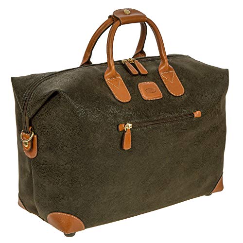 Bric’s LIFE Cargo Duffel Bag, Luxury Travel Weekender with Water-Resistant Faux Suede and Leather Details – 18 Inch, Olive