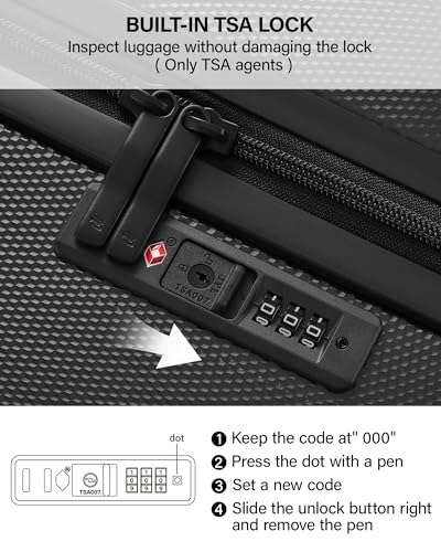 Hanke Upgraded Elite 24 Inch Checked Luggage,PC Hard Shell Suitcases with Wheels, TSA Lock, Explosion-Proof Zipper Suitcase for Business Travel Men & Women,Jet Black